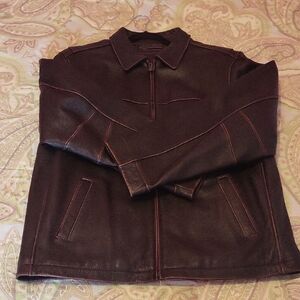 Sonoma Men's Brown Genuine Leather Zip Up Jacket L